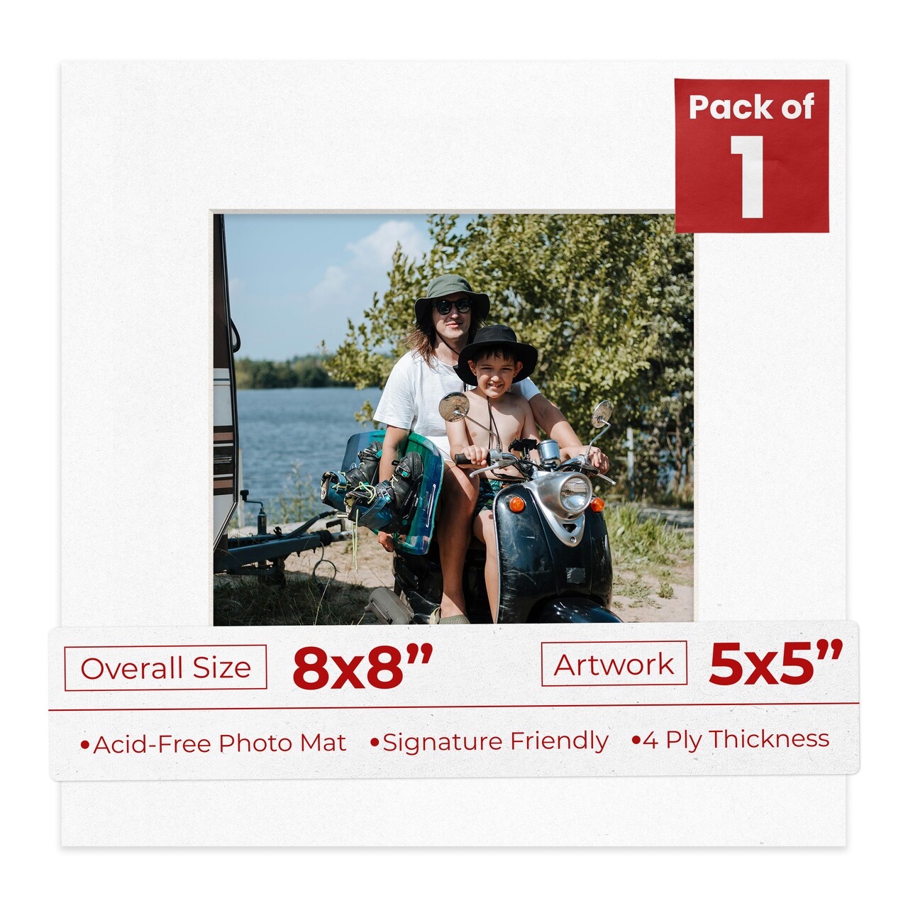 White with Black Core Mat Board for 8x8 Frames - Fits 5x5 Photos
